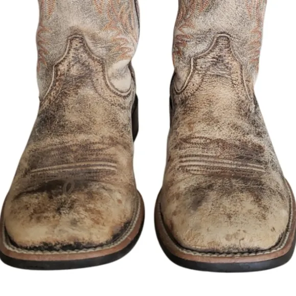 Ariat Western Cowboy Wide Square Toe Boots Sport, Distressed Brown Men's Sz 8D