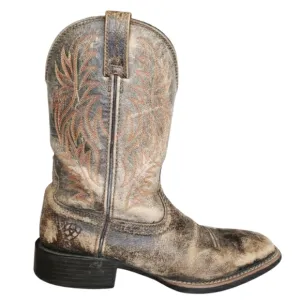 Ariat Western Cowboy Wide Square Toe Boots Sport, Distressed Brown Men's Sz 8D