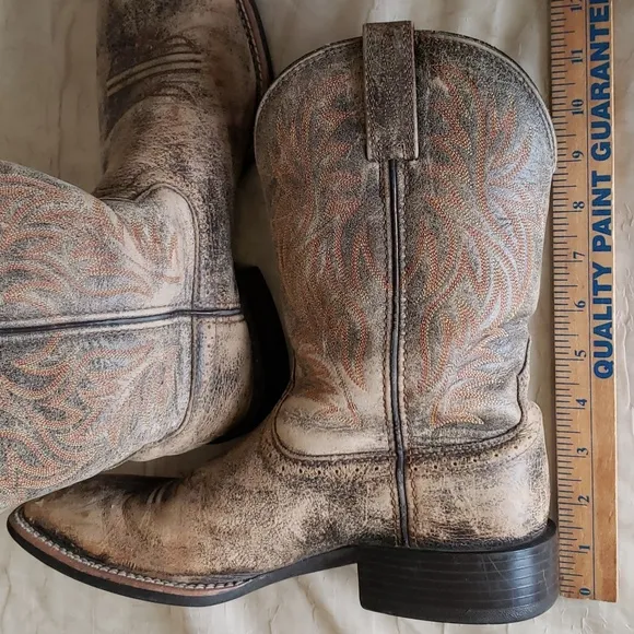 Ariat Western Cowboy Wide Square Toe Boots Sport, Distressed Brown Men's Sz 8D