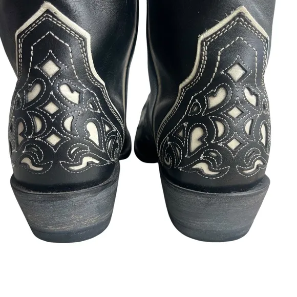 ARIAT Women 6.5B Black Whit Presidio Leather Cutout Design Cowgirl Boot 10008747