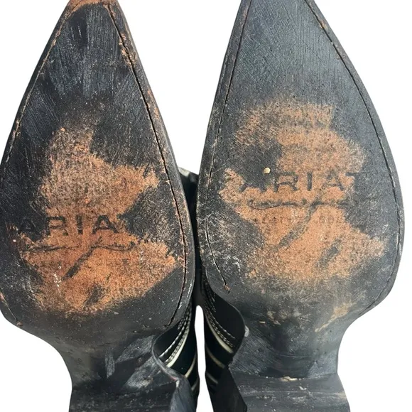 ARIAT Women 6.5B Black Whit Presidio Leather Cutout Design Cowgirl Boot 10008747