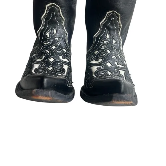 ARIAT Women 6.5B Black Whit Presidio Leather Cutout Design Cowgirl Boot 10008747