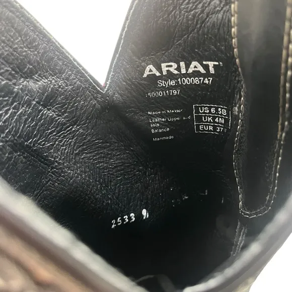 ARIAT Women 6.5B Black Whit Presidio Leather Cutout Design Cowgirl Boot 10008747
