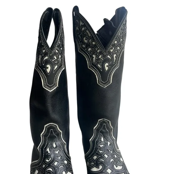 ARIAT Women 6.5B Black Whit Presidio Leather Cutout Design Cowgirl Boot 10008747