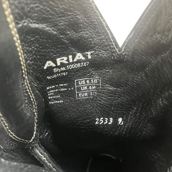 ARIAT Women 6.5B Black Whit Presidio Leather Cutout Design Cowgirl Boot 10008747