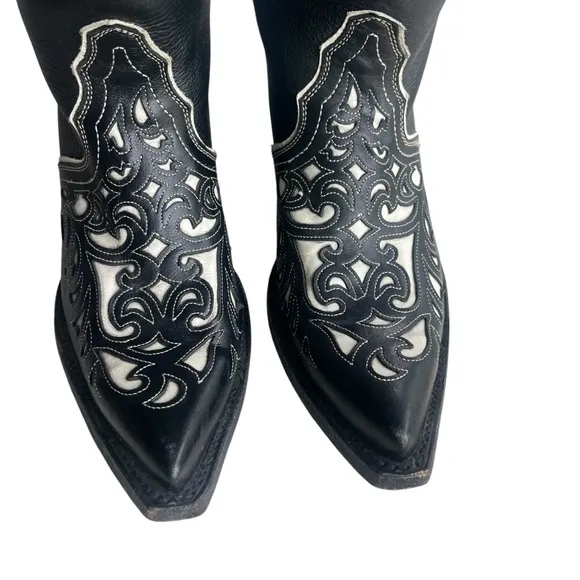 ARIAT Women 6.5B Black Whit Presidio Leather Cutout Design Cowgirl Boot 10008747
