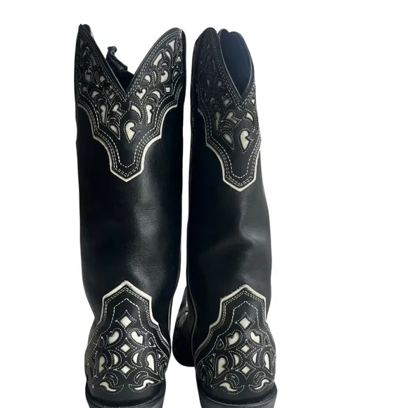 ARIAT Women 6.5B Black Whit Presidio Leather Cutout Design Cowgirl Boot 10008747