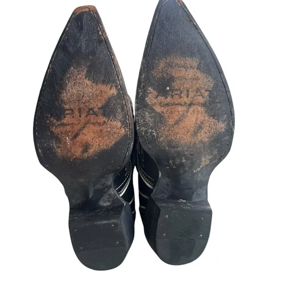 ARIAT Women 6.5B Black Whit Presidio Leather Cutout Design Cowgirl Boot 10008747
