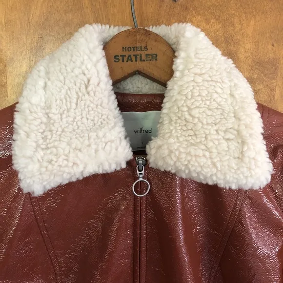 Aritzia Wilfred Tempest Aviator Jacket Genuine Brown NWT Vegan Sherpa Vinyl Y2K