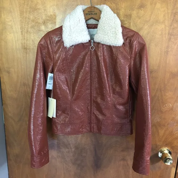 Aritzia Wilfred Tempest Aviator Jacket Genuine Brown NWT Vegan Sherpa Vinyl Y2K