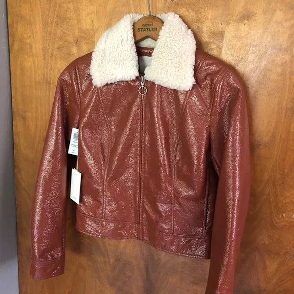 Aritzia Wilfred Tempest Aviator Jacket Genuine Brown NWT Vegan Sherpa Vinyl Y2K