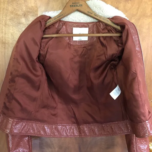 Aritzia Wilfred Tempest Aviator Jacket Genuine Brown NWT Vegan Sherpa Vinyl Y2K