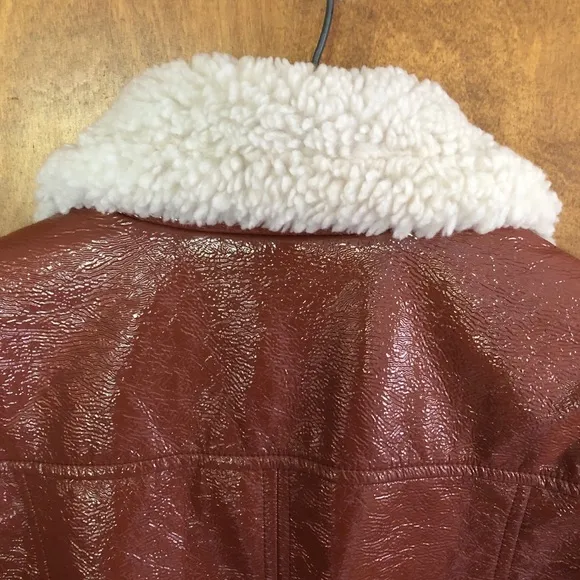Aritzia Wilfred Tempest Aviator Jacket Genuine Brown NWT Vegan Sherpa Vinyl Y2K