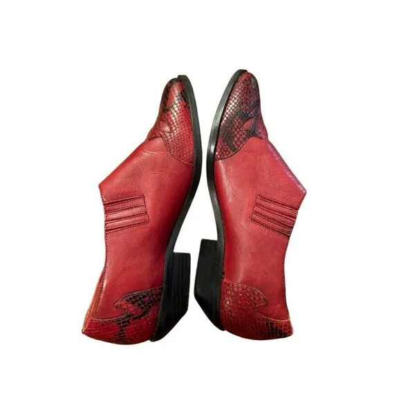 Arpeggios Women’s red leather snakeskin ankle booties Sz 6.5