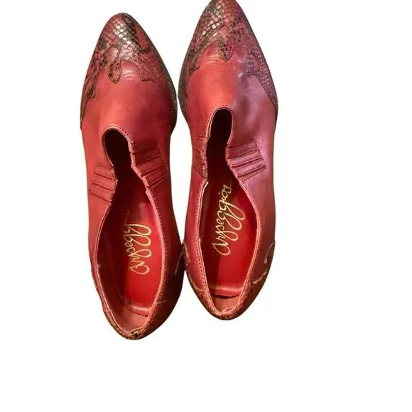 Arpeggios Women’s red leather snakeskin ankle booties Sz 6.5