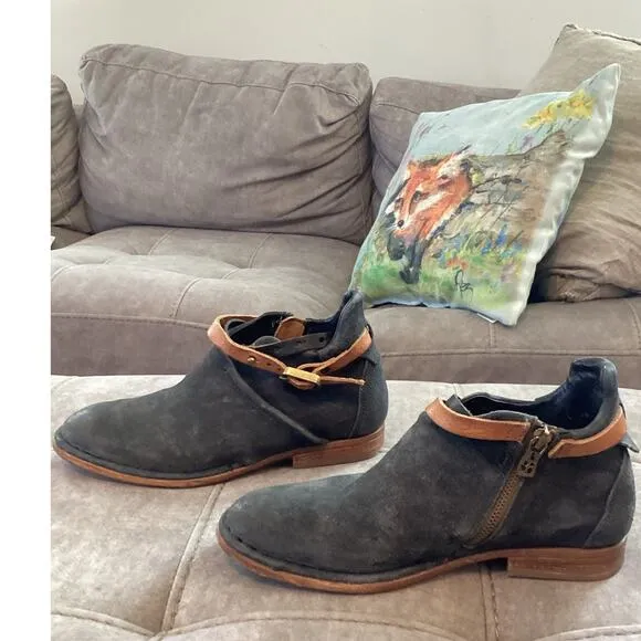 A.S.98 Felix Flat Boot Ankle Bootie Grey Free People Boho Leather US 7.5 8 EU 38