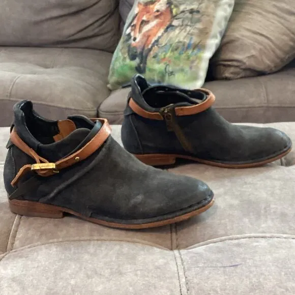 A.S.98 Felix Flat Boot Ankle Bootie Grey Free People Boho Leather US 7.5 8 EU 38