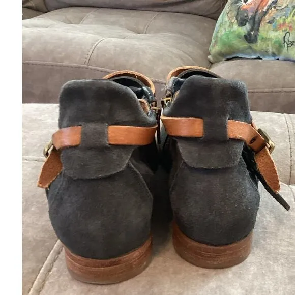 A.S.98 Felix Flat Boot Ankle Bootie Grey Free People Boho Leather US 7.5 8 EU 38