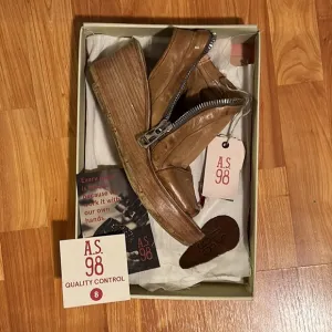 A.S.98 Naylor Tiger Leather Platform Wedge Peep Toe Zipper Detail Boots