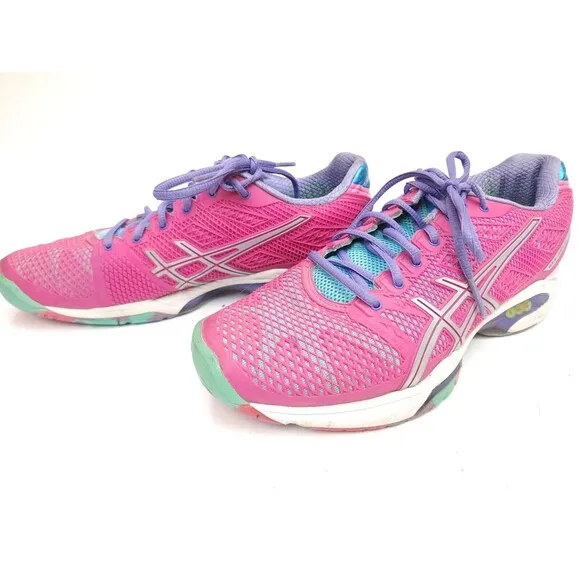 Asics E450J Gel-Solution Speed Flexion Fit Pink Green Purple Running Shoes Sz 7