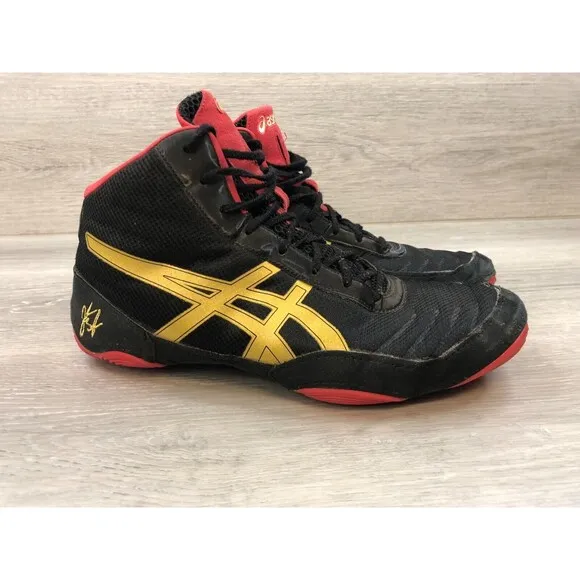 Asics JB Elite V2.0 J501N Men's US 10 Black Leather Lace-Up Flat Wrestling Shoes