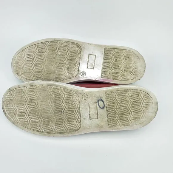 Atlanta Mocassin Womens 38 / 7.5 Slip On Red Patten Leather Flat Moccasin Shoes