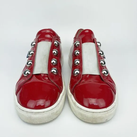 Atlanta Mocassin Womens 38 / 7.5 Slip On Red Patten Leather Flat Moccasin Shoes