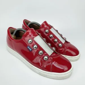 Atlanta Mocassin Womens 38 / 7.5 Slip On Red Patten Leather Flat Moccasin Shoes