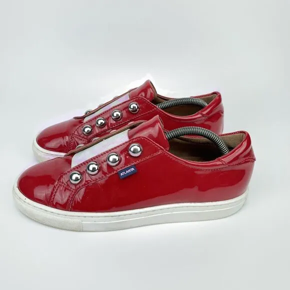 Atlanta Mocassin Womens 38 / 7.5 Slip On Red Patten Leather Flat Moccasin Shoes