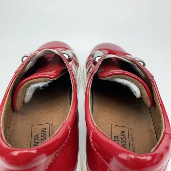 Atlanta Mocassin Womens 38 / 7.5 Slip On Red Patten Leather Flat Moccasin Shoes