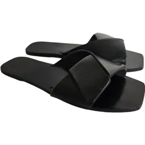 ATP Atelier black Leather flat sandals