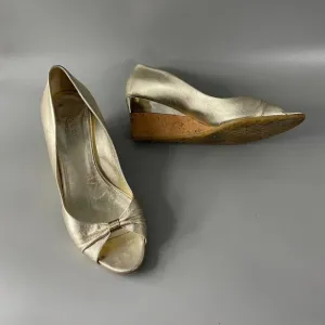 Authentic GUCCI Gold Gomma Nappa Platino Cork Wedge Heel Shoes, 6B