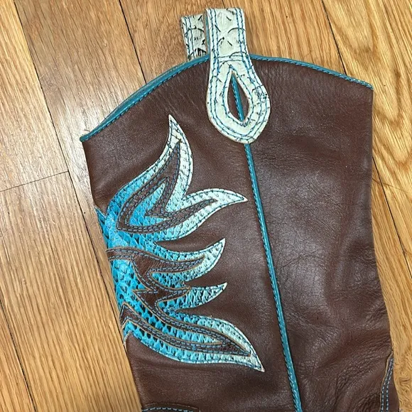 Authentic leather snakeskin pointed toe cowgirl western boots pull tab size 8