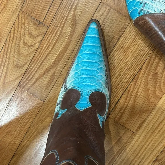 Authentic leather snakeskin pointed toe cowgirl western boots pull tab size 8