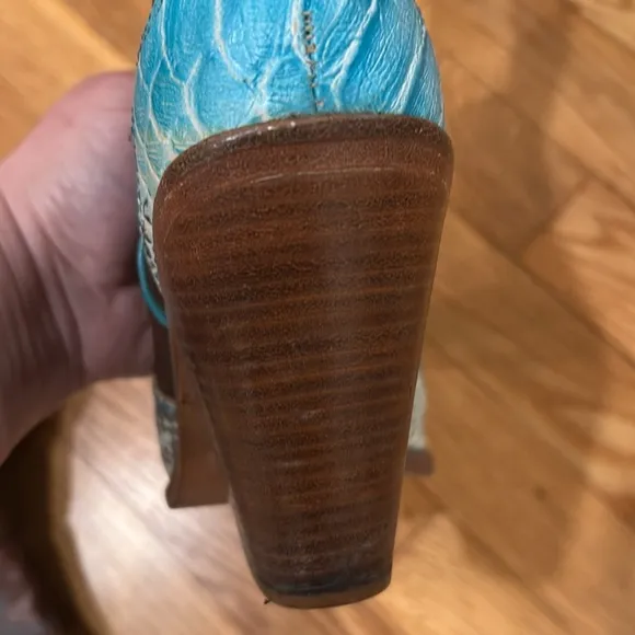Authentic leather snakeskin pointed toe cowgirl western boots pull tab size 8