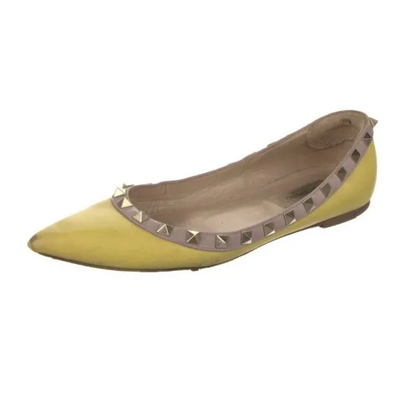 Authentic Valentino Garavani Rockstud Ballerina Yellow Flat Size EU 36 US 5.5