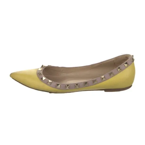 Authentic Valentino Garavani Rockstud Ballerina Yellow Flat Size EU 36 US 5.5