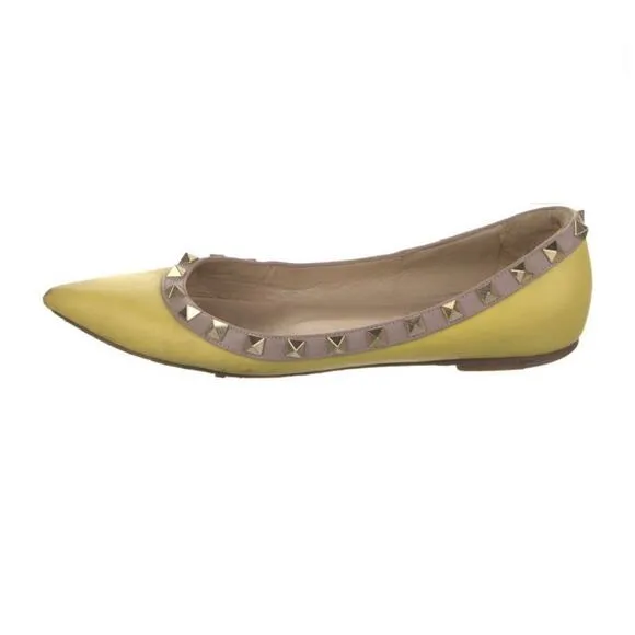 Authentic Valentino Garavani Rockstud Ballerina Yellow Flat Size EU 36 US 5.5
