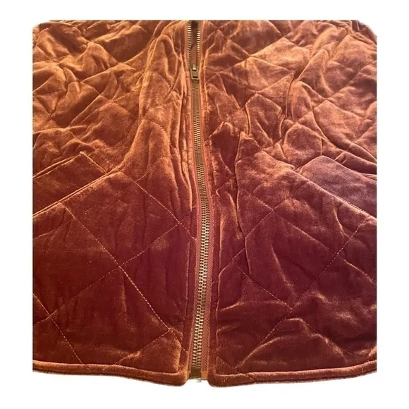 𝅺AVEC LES FILLES Quilted Velvet Zip Jacket In dark camel