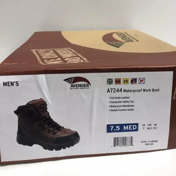 Avenger Men’s 7244, Composite Toe Work Boots, Size 7.5M