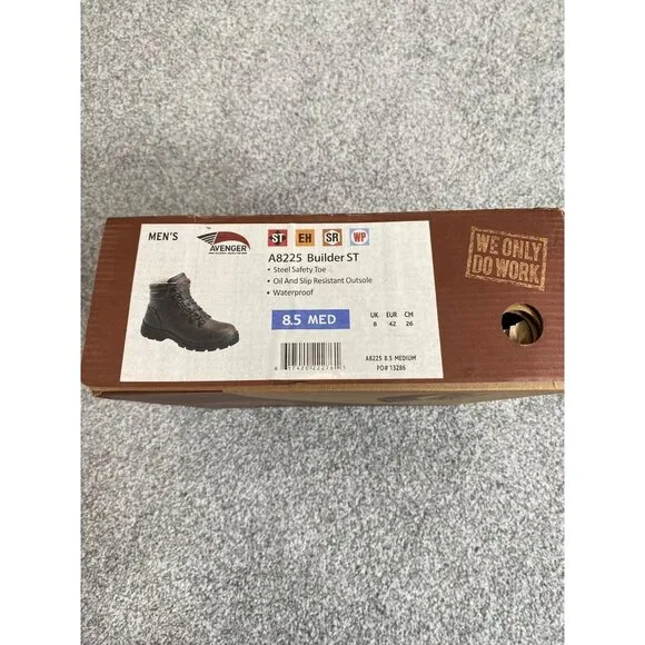 AVENGER Safety Footwear Mens Builder Mid Brown Faux Leather Work Boots