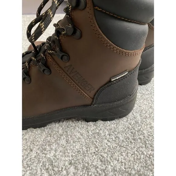 AVENGER Safety Footwear Mens Builder Mid Brown Faux Leather Work Boots
