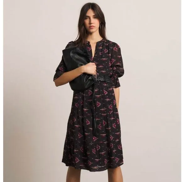 BA&amp;SH Calliope Dress Carbon Printed Brown Purple Sz XS {AA29}