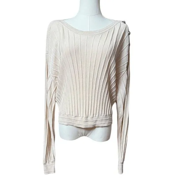 ba&amp;sh JYNX Wool Ribbed Knit Sweater Size L Long Sleeves Three Buttons Shoulder