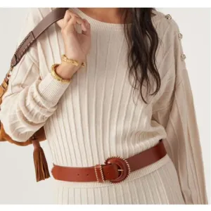 ba&amp;sh JYNX Wool Ribbed Knit Sweater Size L Long Sleeves Three Buttons Shoulder