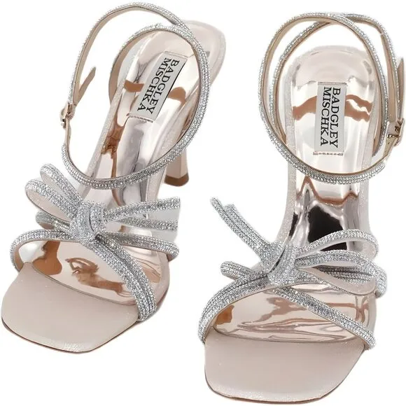 Badgley Mischka Effie Heeled Embellished Soft Gold Sandals Size 7