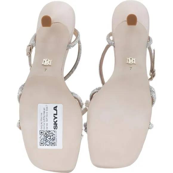 Badgley Mischka Effie Heeled Embellished Soft Gold Sandals Size 7