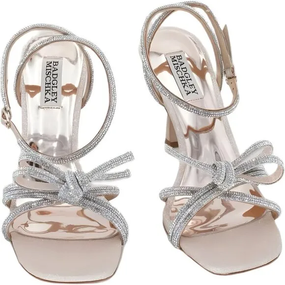 Badgley Mischka Effie Heeled Embellished Soft Gold Sandals Size 7