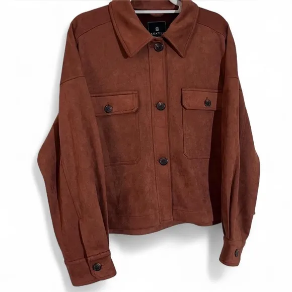 Bagatelle Faux Suede Brown Button Down Jacket Size L Western Boho Chic