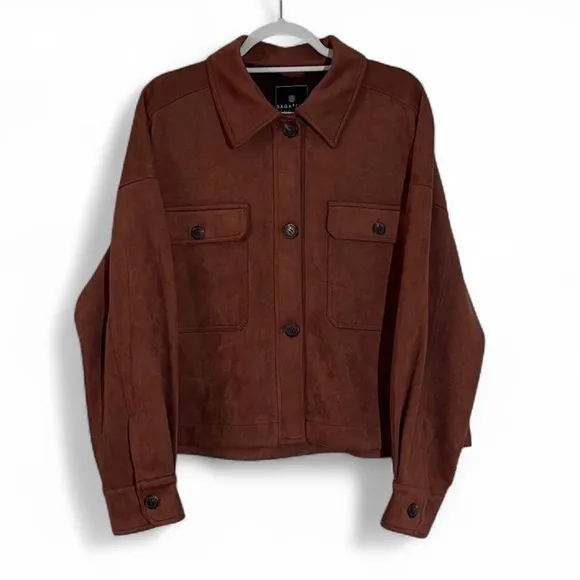 Bagatelle Faux Suede Brown Button Down Jacket Size L Western Boho Chic
